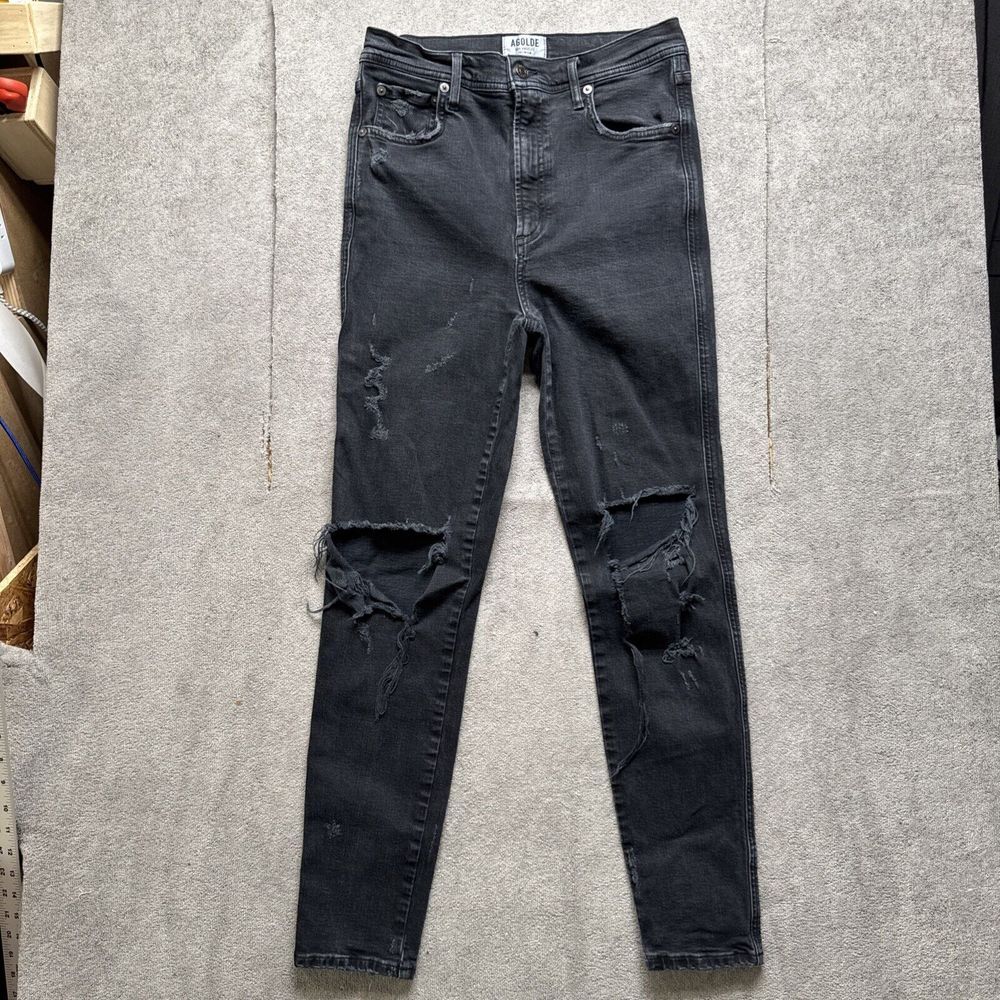 Agolde‎ Roxanne High Rise Skinny Ankle jeans Womens 28 Black Distressed